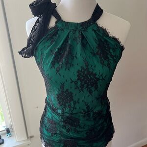 Victoria's Secret Pretty Little Things Green Black lace  top size Small
